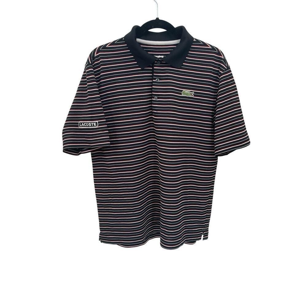 Lacoste Sport Polo Shirt Black White Red Striped Size 4 Medium